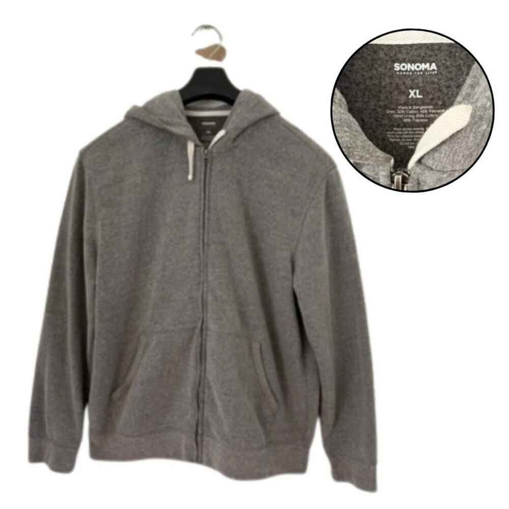 Gray Zip Hoodie XL Cozy Minimalist Fleece Sweatshirt Sonoma
